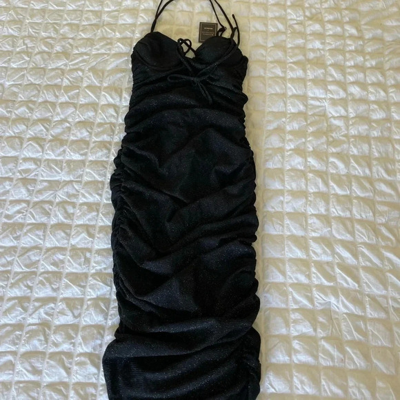 Revolve Michael Costello black Brigitte ruched metallic midi dress - Picture 5 of 14